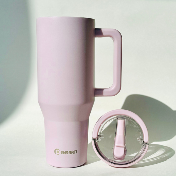 40 OZ Stainless Steel Tumbler  100% Leak Proof  With Top Handle & Flip Straw - Sand Pink