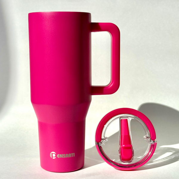 40 OZ Stainless Steel Tumbler  100% Leak Proof  With Top Handle & Flip Straw - Hot Pink