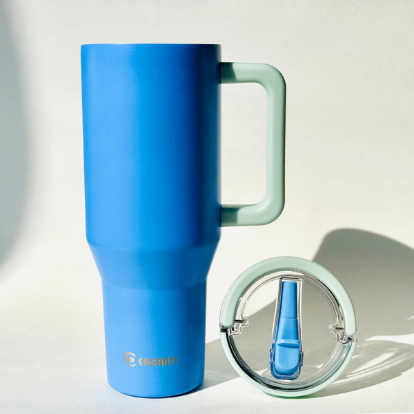 40 OZ Stainless Steel Tumbler  100% Leak Proof  With Top Handle & Flip Straw - Sky Blue
